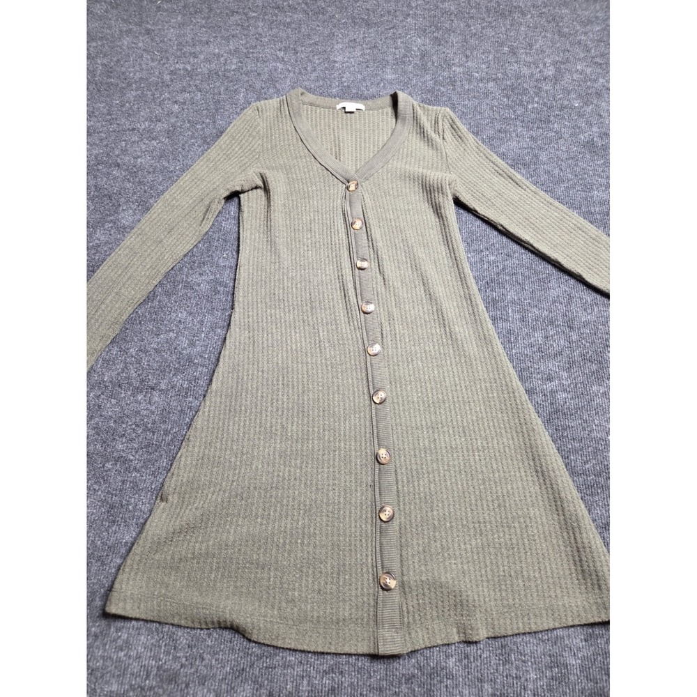 American Eagle Womens Olive Green Ribbed Waffle‎ Knit Button Front Mini Dress S